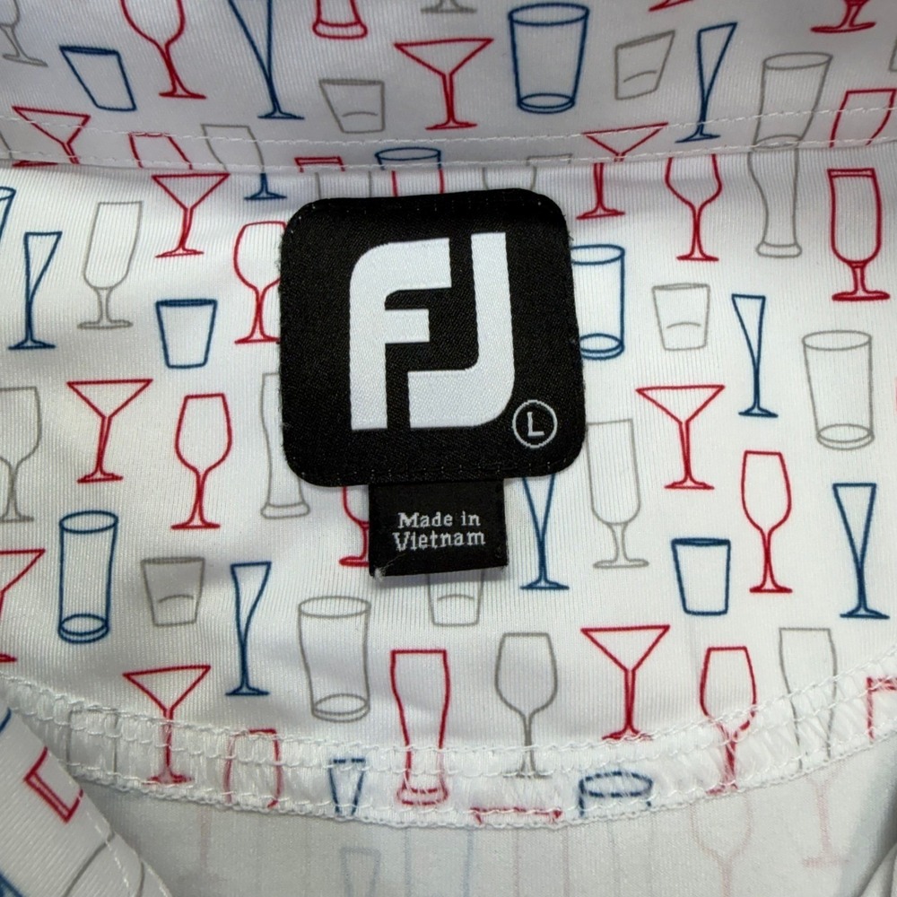 FootJoy Golf Polo Mens Large White Cocktail Glass Print Performance 28470 - Picture 5 of 10
